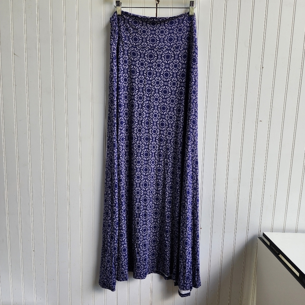 MARKET & SPRUCE Joven Knit Stitch Fix Maxi Skirt Blue White Geo Print Rayon XL